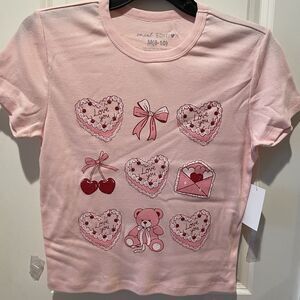 Girls Social Edition Pink Glitter Shirt Medium 8/10 Short Sleeve New with Tags